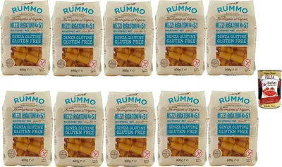 Produktbild von Italian Gourmet - Glutenfreie Mezzi Rigatoni Pasta 10×400 g | Italienische Röhrennudeln aus Vollkornreis & Mais, bronzefarben gezogen, Aufläufe & Ofengerichte + Italian Gourmet Polpa