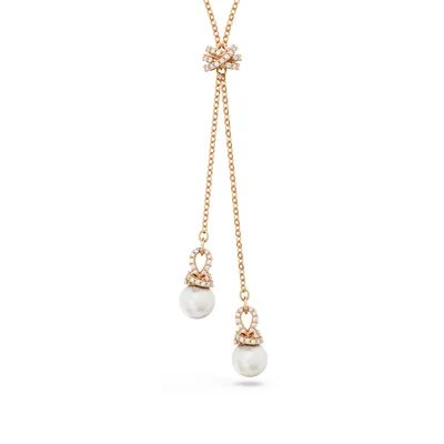 Image de Swarovski, pendentif en forme de "Y", perle en cristal, blanc, revêtement en alliage rose doré
