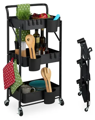 Image de Chariot à 3 étages, chariot de service, chariot de cuisine, chariot de salle de bain et de bureau, plateau roulant, H x L x P 89 x 44,5 x 29 cm, chariot de bricolage, noir