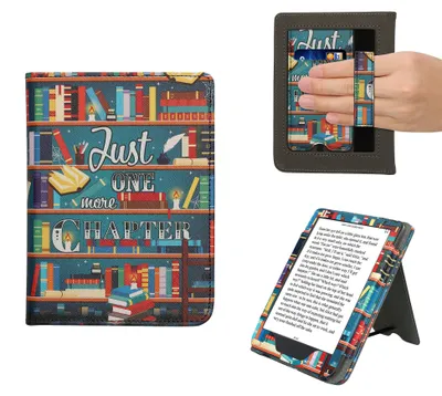 Produktbild von kwmobile Flip Cover kompatibel mit Kobo Clara BW / Clara Colour / Tolino Shine (5) / Shine Color - Hülle mit Handschlaufe Bibliothek Motto Mehrfarbig