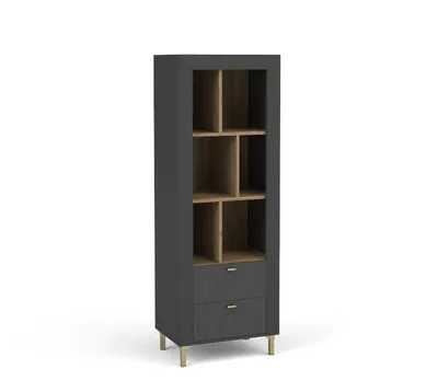 Produktbild von Regal MORANO mit 2 Schubladen, Modernes Standregal mit offenen Fächern, Bücherregal für Wohnzimmer, Arbeitszimmer und Schlafzimmer, Schwarz