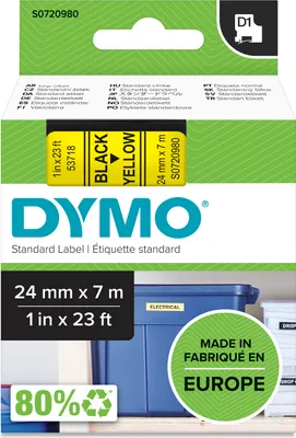 Produktbild von DYMO Original D1-Etikettenband | schwarz auf gelb | 24 mm x 7 m | selbstklebendes Schriftband | für LabelManager-Beschriftungsgerät