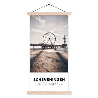 Produktbild von MuchoWow® Textilposter Niederlande - Strand - Riesenrad 60x120 cm mit holzfarbenen Rahmen - Holz