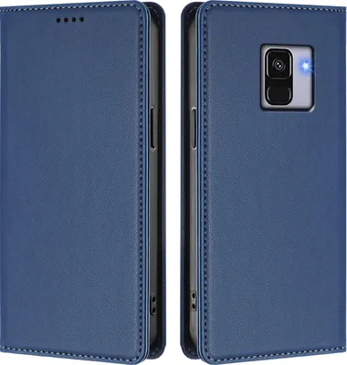 Produktbild von Handyhülle für Samsung Galaxy A8 2018, Kunstleder Klapphülle Stoßfeste Magnetische Hülle mit Ständer Dunkelblau