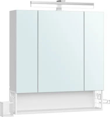 Produktbild von VASAGLE Badezimmerschrank mit 3 Türen, Spiegelschrank, mit Steckdosen, Hängekorb, Haartrockner-Halter, Wolkenweiß