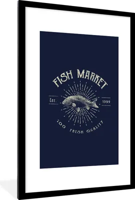 Produktbild von MuchoWow® MuchoWow® Gerahmtes Poster Jahrgang - Fisch - Text 60x90 cm - Poster mit zchwarzem Bilderrahmen - Dekoration - Wandposter Wohnzimmer - Hochwertig