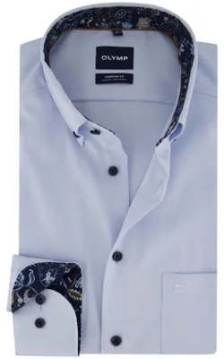 Produktbild von Olymp Hemd bügelfrei hellblau mit langen Ärmeln, Button Down Kragen und Brusttasche, weite Passform