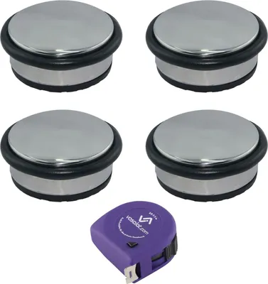 Produktbild von vasalat Türstopper schwer 1,3kg - Tür Stopper Boden mit Gummipuffer ø 95mm, Höhe 45mm, Türpuffer zum Schutz von Wand & Tür, Edelstahl poliert - 4 Stück