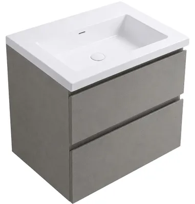 Productafbeelding van Badkamermeubel Carole - betonkleurig grijs + wastafel van gietmarmer Ovo - wit, glanzend - 55,5 x 53 x 46,5 cm