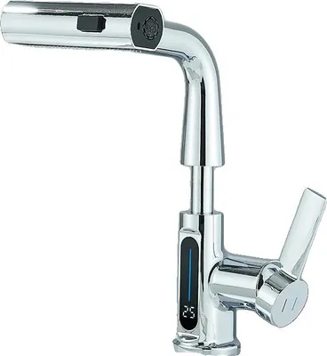 Produktbild von Waschtischarmatur, Ausziehbares Design, Temperaturanzeige, Chrom