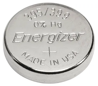 A close-up, top-down view of a single Energizer coin cell battery.