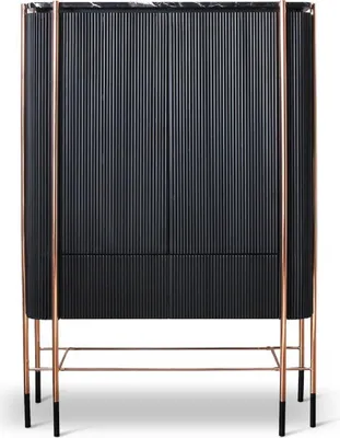 Image de Casa Padrino Armoire de bar de luxe noir / mat noir / cuivre 104 x 52 x H. 150 cm - Armoire à vin éclairée avec 2 portes - Meubles de salon - Meubles de bar - Meubles d'hôtel - Collection de luxe