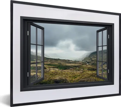 Produktbild von MuchoWow® MuchoWow® Gerahmtes Poster Aussicht - Berg - Wolken 40x30 cm - Poster mit zchwarzem Bilderrahmen - Bilderrahmen - Poster im Rahmen