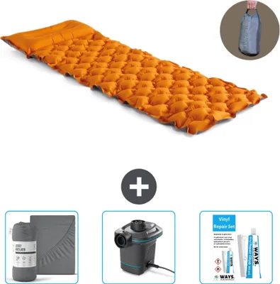Produktbild von Intex Campingmatte – 1 Person – 71 x 191 x 11 cm – Orange – im Lieferumfang enthalten Spannbettuch - Pumpe en Reperaturset