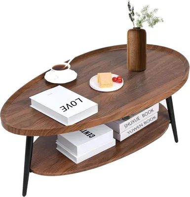 Image de Table basse ovale en bois avec espace de rangement et montage facile 100x55x38 cm