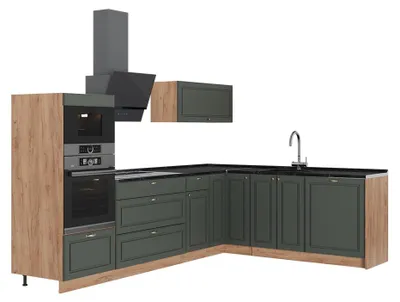 Image de Cuisine en angle Vicco Fame-Line Vert Or Campagne/Chêne de force doré 287 x 207 cm, PT Anthracite, Model 63505