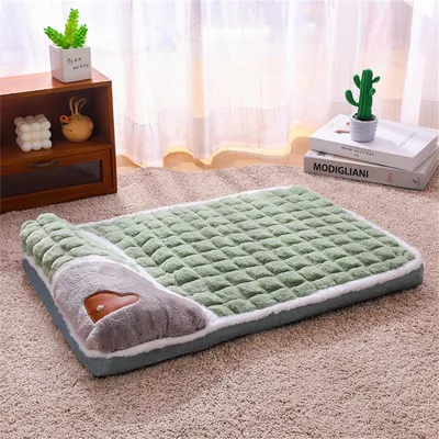 Image de Lit pour chien, en peluche, lavable, couleur verte, taille M