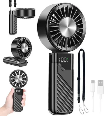 Obrázek produktu pro Přenosný ventilátor napájený přes USB, malý přenosný venkovní ventilátor s 5 rychlostmi, napájený z baterie, vhodný pro venkovní použití