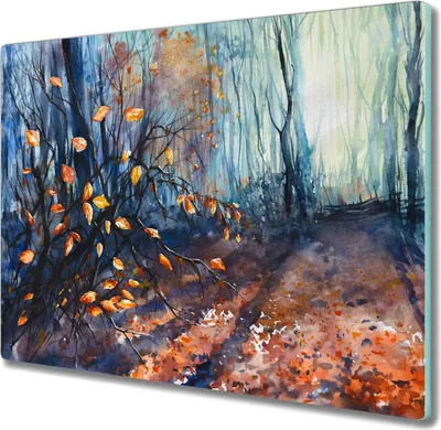 Produktbild von Coloray Kochplattenabdeckung Herdabdeckplatte 60x52 cm Hackbrett Schneidebrett Küchenbrett - Wald Blätter