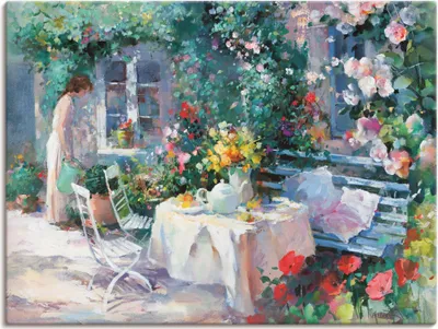 Produktbild von ARTland Leinwandbild Teezeit im Garten Größe: 40x30 cm