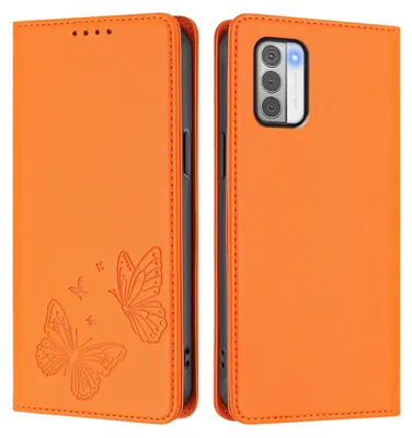 Image de Étui en cuir pour Nokia G42 / Nokia G310, motif papillon, étui à rabat avec porte-appareil, couleur orange