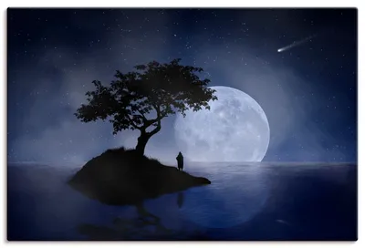 Produktbild von ARTland Leinwandbild Blauer Mond Größe: 90x60 cm
