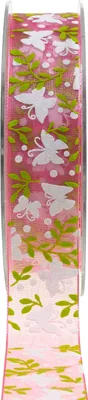 Produktbild von Organzaband Rosa Schmetterling 25mm Geschenkband 20m Dekoband