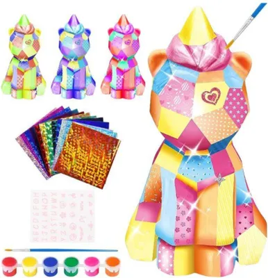Zdjęcie produktu dla Habarri | Lampka nocna dla dzieci - lampka nocna DIY do pomalowania - do pokoju dziecięcego - zestaw rzemieślniczy z farbami i pędzlami - jednorożec