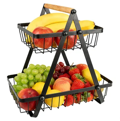 Obrázok produktu pre Elzusha – Dvojposchodový ovocný kôš s drevenou rúčkou