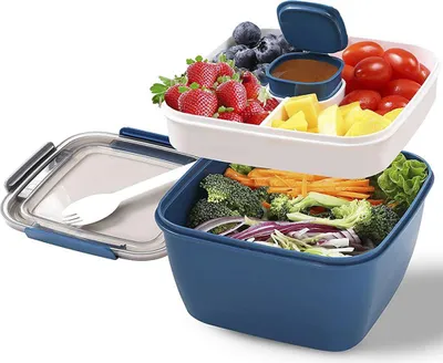 Obrázek produktu pro 1500mL Bento Box Přenosný box na oběd se 4 přihrádkami, nepropustné obědové boxy s vidličkou, skladování omáček v mikrovlnné troubě