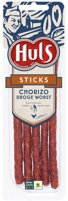 Zdjęcie produktu dla Huls Sticks Chorizo 63g – Pikantne, pożywne paluszki przekąskowe, idealne w podróży