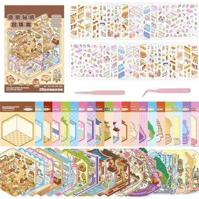 3D-Stickerbuch DIY, 20 Sets, PET-Sticker, Hausdeko, Stressabbau