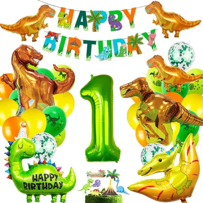 Produktbild von Dino Geburtstag Deko 1 Jahre, Deko Dinosaurier Geburtstag,Party Kindergeburtstag,XXL Dino Folienballon,Luftballons Grün für Dinosaurier Dekoration Dschungel Party Kinder