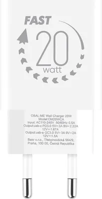 Zdjęcie produktu dla PAKIET:Ładowarka podróżna ME USB-A USB-C 20W 2x Kabel 1m Biały