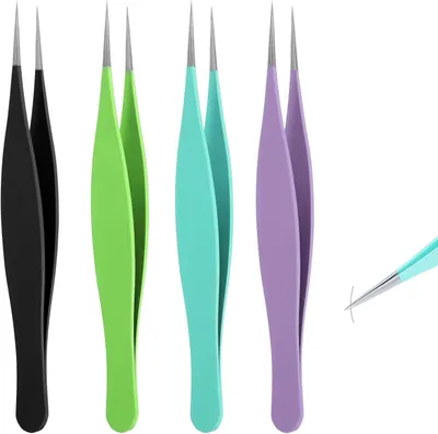 Imagen del producto de Juego de pinzas de precisión, de 4 piezas, de acero inoxidable, en varios colores, para depilar el vello facial