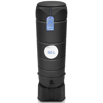 Produktbild von YourCasa Regentonne [CircleTower] 110L mit Standfuss, Deckel & Wasserhahn - Regenfass Frostsicher aus Kunststoff