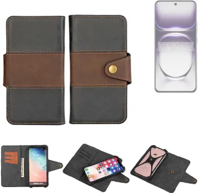 Produktbild von K-S-Trade Handyhülle Schutzhülle Hülle Bookstyle Wallet-Case kompatibel mit Oppo Reno12 Pro PJW110 Bumper Rundumschutz schwarz-braun 1x