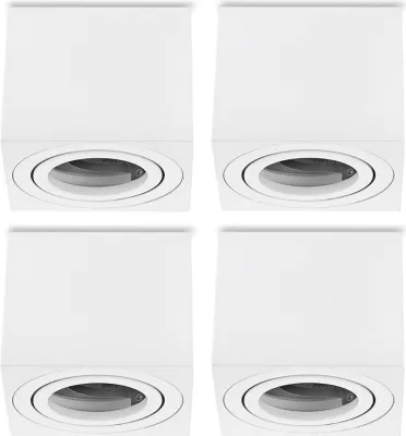 Produktbild von Deckenspots 4xAufputz flach 50mm Alu Aufbauspots 230V Aufbaustrahler weiß eckig