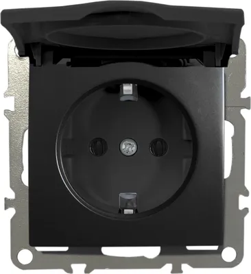 Produktbild von Schuko Steckdose Unterputz Schutzkontakt-Steckdose 1-Fach 16A 220-250V mit Deckel Schwarz Matt