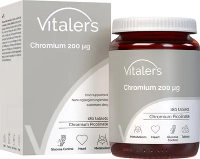 Zdjęcie produktu dla Vitaler Chrom 200 g  180 tabletek, wegaskie, suplement diety na 6 miesicy, bez konserwantw, czysty skad