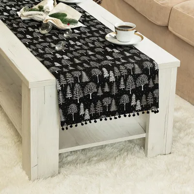 Produktbild von Tischdecke, Tischläufer festlich, Weihnachten 40x140cm Winterzauber, schwarz 010