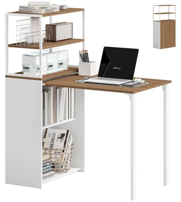 Productafbeelding van Opklapbaar bureau, keukentafel met 4 planken, computerbureau, werktafel, laptoptafel, 105 x 60 x 127 cm, naturel hout