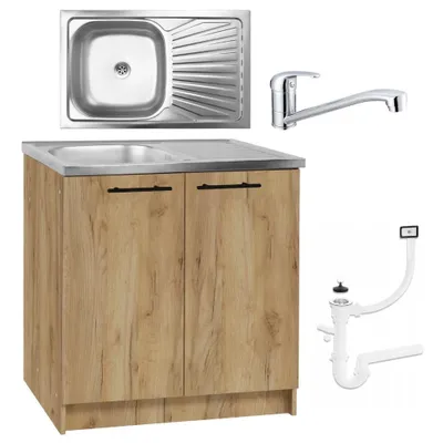 Produktbild von Stamar | Küchenschrank, mit Spüle, 80 cm, Eiche Gold, mit Armatur und Siphon