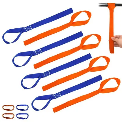 Produktbild von Zurrschlaufen Set 8 Stück mit 4 Schraubkarabinern, 1000 kg Arbeitslast, Blau-Orange