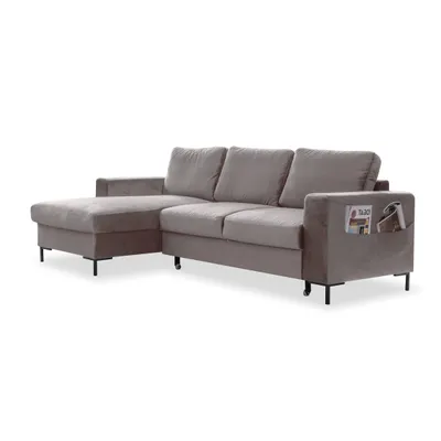 Produktbild von MIUFORM Lofty Lilly - Ecksofa mit Bettfunktion und Bettkasten L-FORM LINKS - 236x148cm - Velours Dunkelbeige - Sofa Schlafsofa Couch
