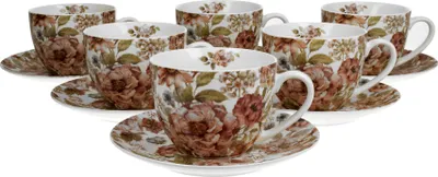 Produktbild von DUO FLORAL 6er-Set Tassen 220 ml PASTEL FLOWERS mit Untertassen, New Bone China Porzellan
