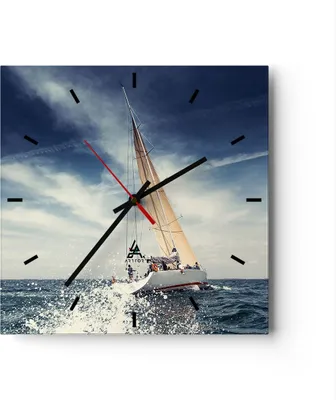 Produktbild von Wanduhr - Quadrat - Glasuhr - Segeln Yacht Reise - 40x40cm - Schleichendes Uhrwerk - Lautlos - zum Aufhängen bereit - Dekoration Modern - Wanddekoration aus Glas - C3AC40x40-2797