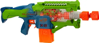 A Nerf Elite 2.0 Double Punch toy gun is shown against a white background.