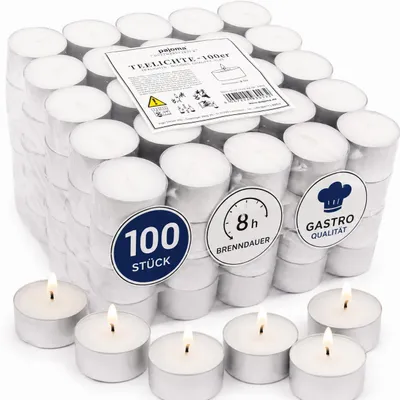 Teelichter, 100 Stk., geruchslos, 8 Std. Brenndauer, Ø 3,8 cm