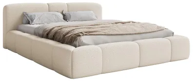 Image de Selsey Bowia – Lit rembourré 140 x 200 cm, coffre de rangement, bouclé beige clair